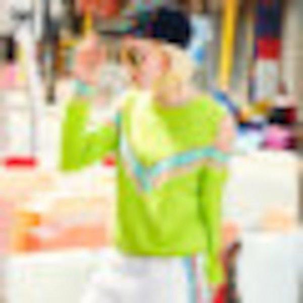 [해외]Dch 2018 마라톤 봄 브랜드 스타일 노출 된 어깨 기계 문양 녹색 라운드 칼라 짧은 스웨터 니트 여성