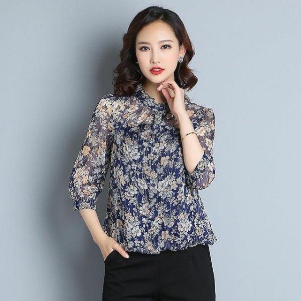[해외]Dch 2018 여성 꽃무늬 얇은 블라우스 니트 티 티셔츠 셔츠