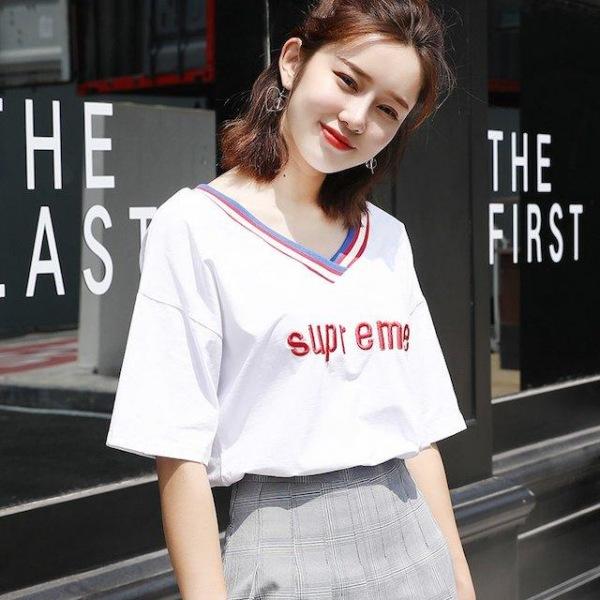 [해외]Dch 2018 여성 브이브이넥 루즈핏 반팔 티 티셔츠