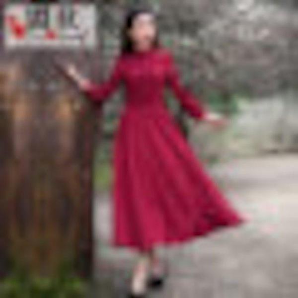 [해외]Dch 2018 닫힌 달 꽃 봄 복고풍 문예 칼라 칼라 붉은 구 포인트 원피스