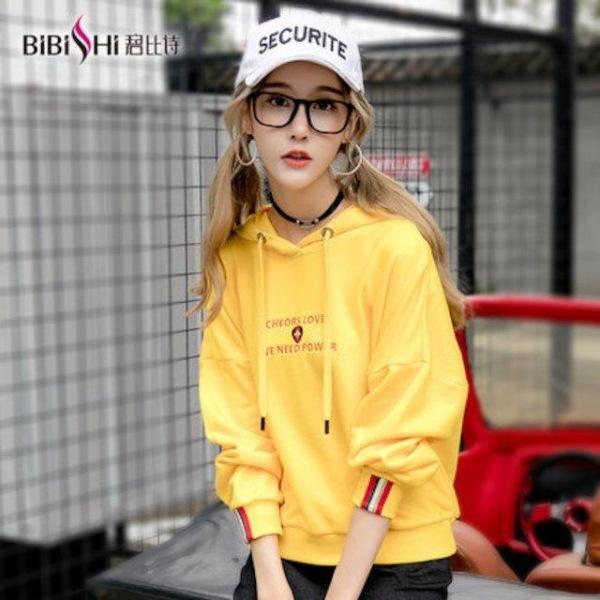 [해외]Dch 2018 노란색 스웨터 니트 여성 봄과 가을 학생 짧은 얇은 섹션 후드