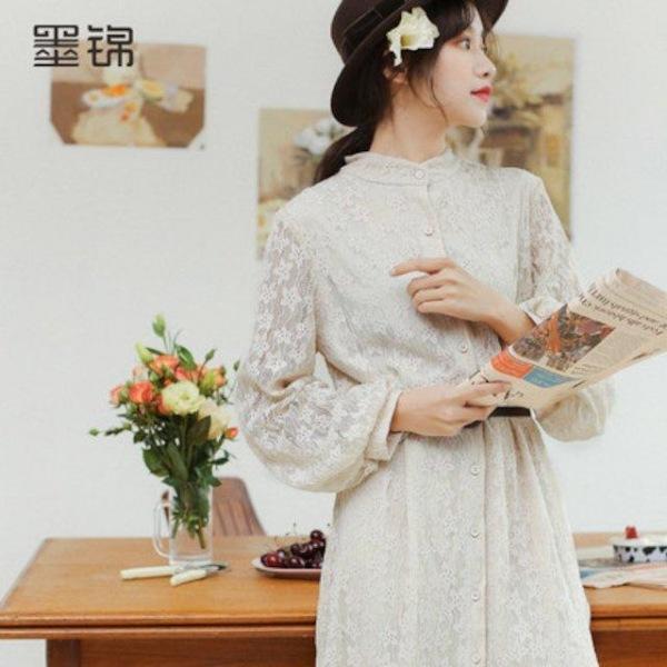 [해외]Dch 2018 치마 여성 봄 슈퍼 요정 긴 섹션 얇은 긴 소매 레이스 드레스 원피스