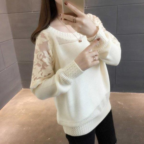 [해외]Dch 2018 여성 긴소매 레이스 스웨터 니트
