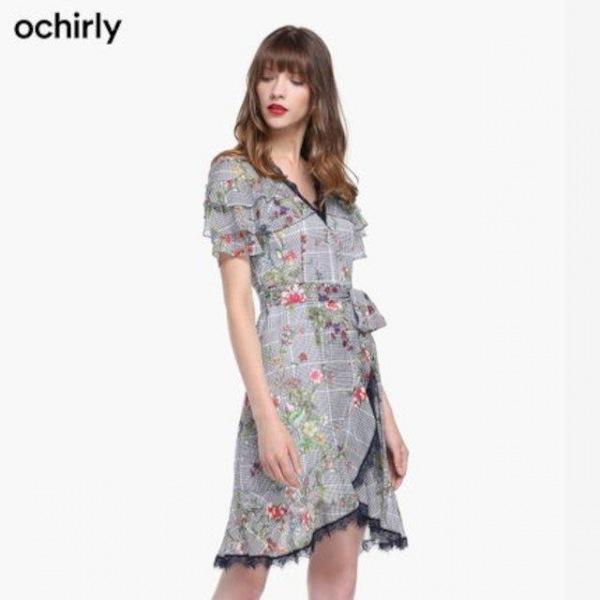 [해외]Dch 2018 폴리 인쇄 연꽃 잎 드레스 원피스