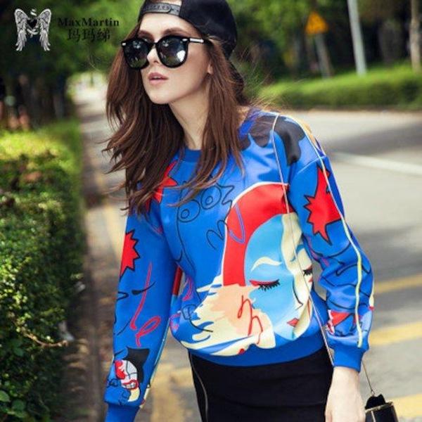 [해외]Dch 2018 마라톤 봄 파란색 맞춤 인쇄 긴팔 스웨터 니트 스웨터 니트 여성 패션 셔츠 남방