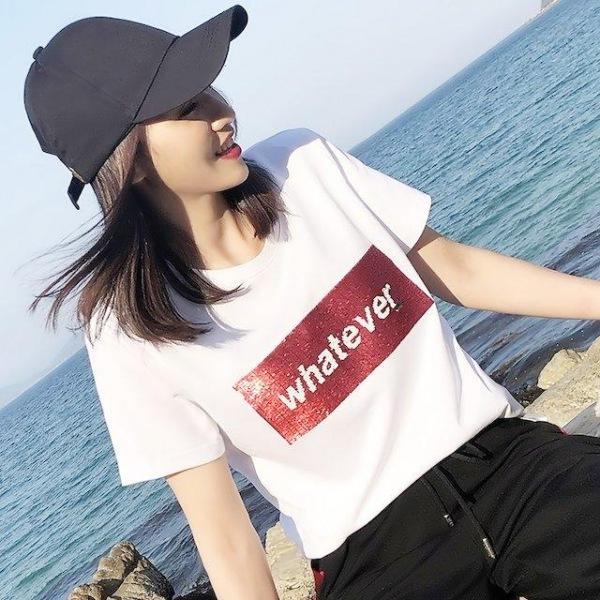 [해외]Dch 2018 여성 스팽글 포인트 반팔티 티셔츠 티 셔츠