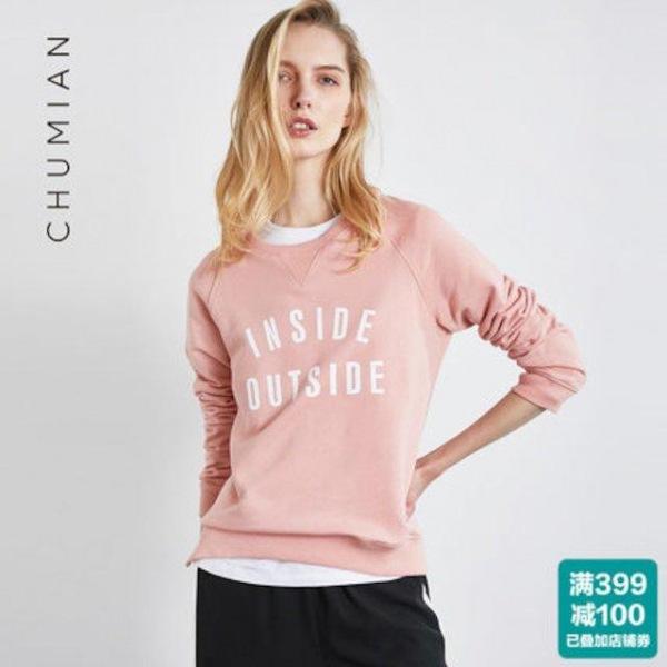 [해외]Dch 2018 접이식 봄 둥근 목 편지 인쇄 스웨터 니트 여성 분홍색 캐주얼 스웨터 니트