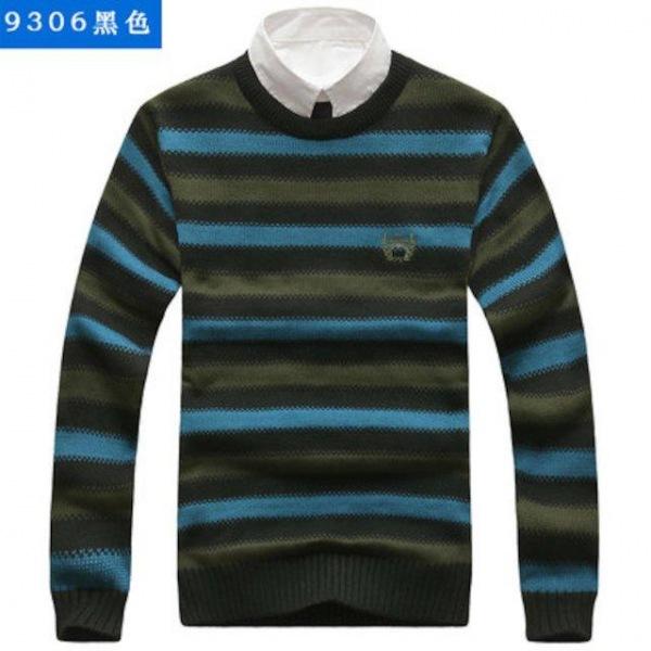 [해외]Dch 2018 남성 캐주얼 스트라이프 가슴 방패 라운드 니트 스웨터 니트 티 티셔츠 셔츠 남방