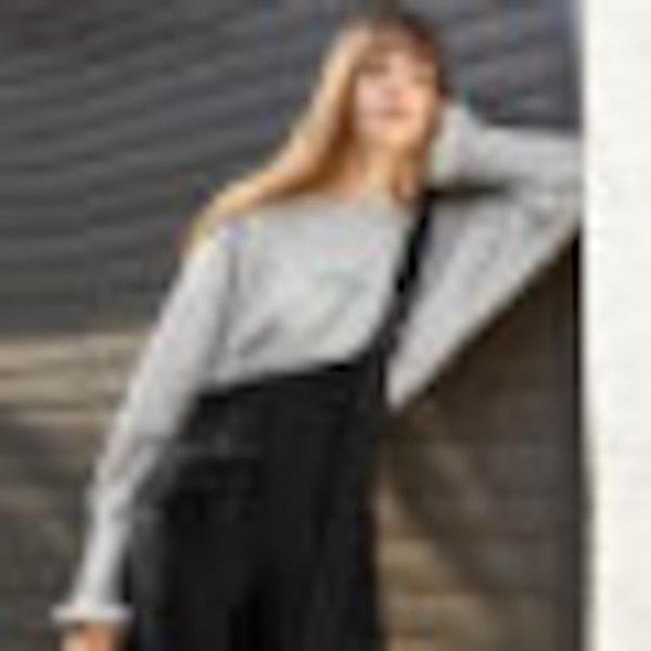 [해외]Dch 2018 하라주쿠 회색 스웨터 니트 여성 라운드 브이넥 봄 가을 신입생 프릴 셔츠 남방