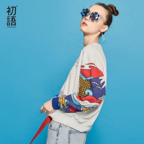 [해외]Dch 2018 봄 긴팔 스웨터 니트 여성 얇은 라운드 브이넥 셔츠 남방를 인쇄